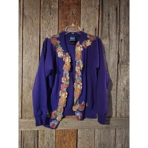 Vintage Painted Gifts Christmas Sweater Cardigan‎ Size Large USA Made Kitchy